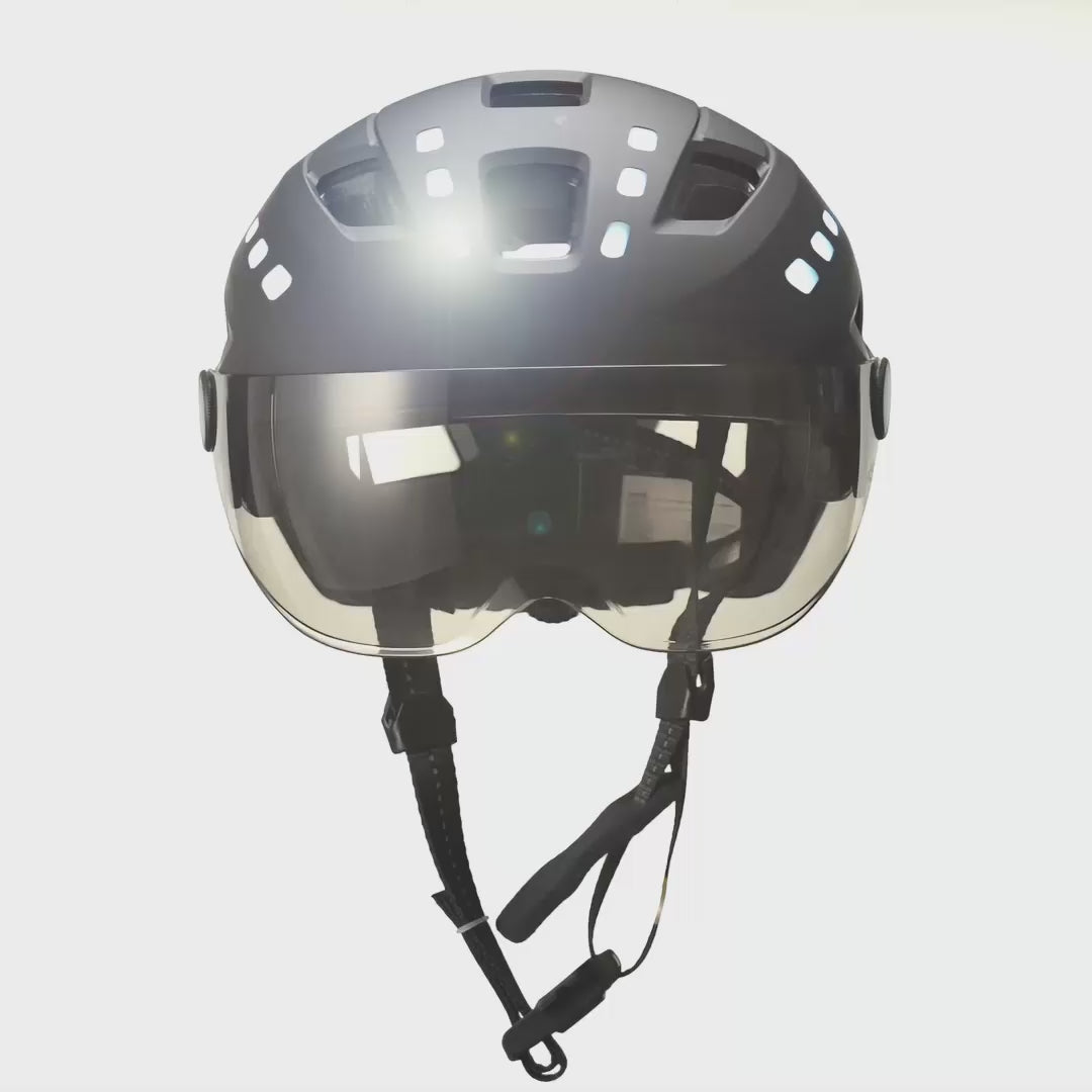 Sleek Black Ebike Bicycle Helmet with an Adjustable Visor, Designed for Men and Women Seeking Style and Safety on E-Bike Rides