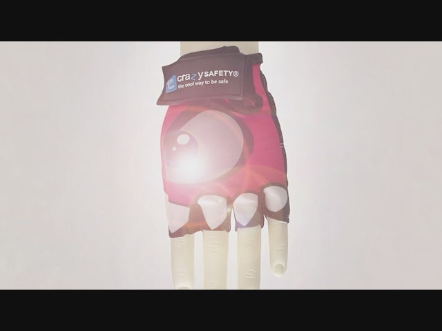 Pink Comfortable and Stylish Bicycle Gloves for Kids with Reflective Eye Design, Offering Safety and Fun on Every Ride