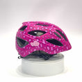 Load and play video in Gallery viewer, Pink Spots Crazy Safety Kids’ Bicycle Helmet Featuring a Powerful Rechargeable Rear Light, Perfect for Children Aged 6 to 12 Years
