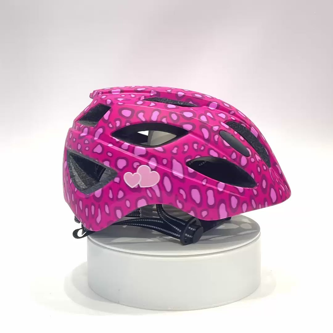 Pink Spots Crazy Safety Kids’ Bicycle Helmet Featuring a Powerful Rechargeable Rear Light, Perfect for Children Aged 6 to 12 Years
