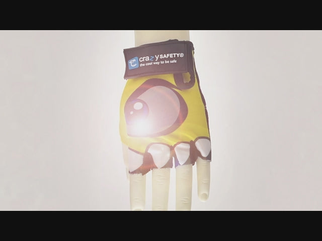 Yellow Comfortable and Stylish Bicycle Gloves for Kids with Reflective Eye Design, Offering Safety and Fun on Every Ride