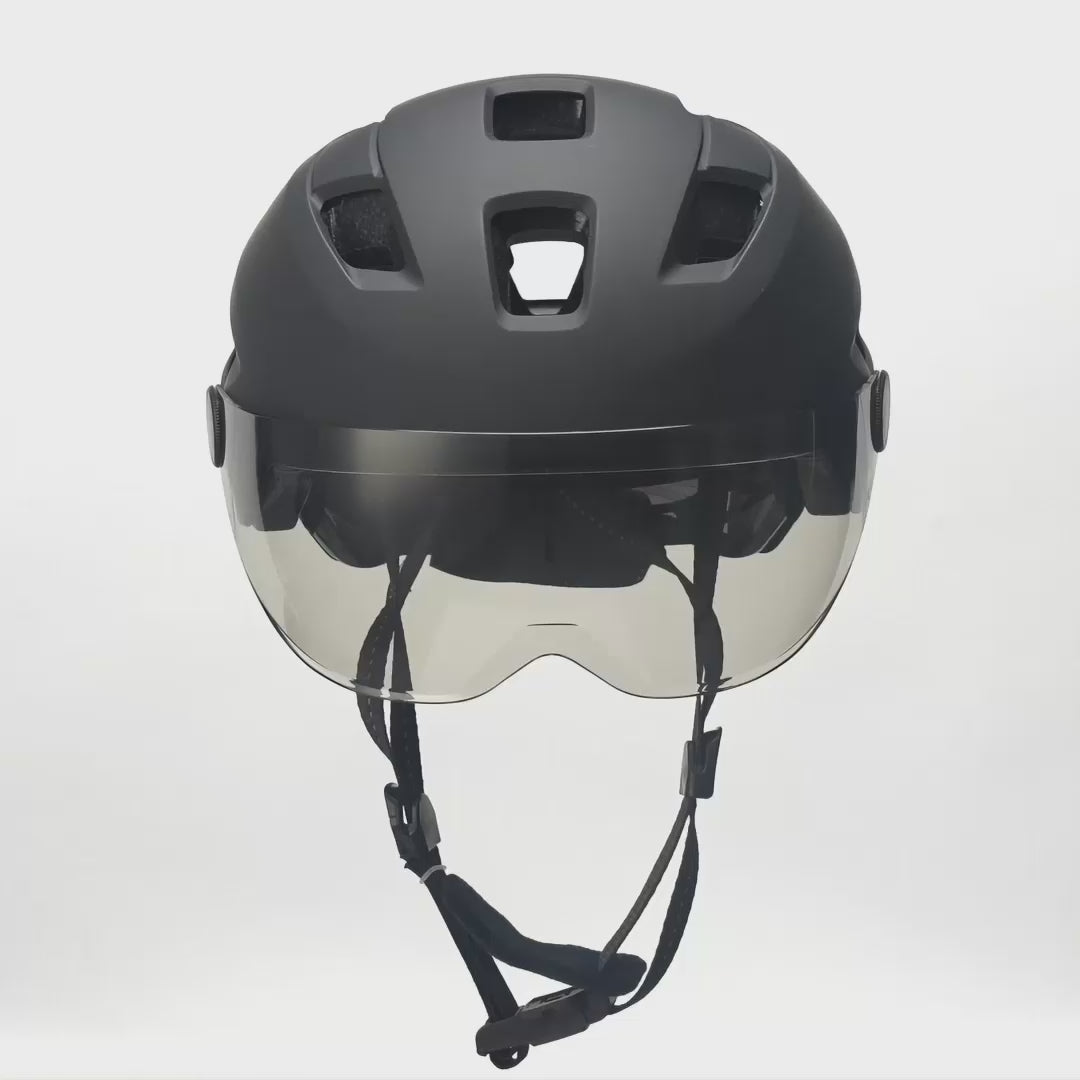 Sleek Black Ebike Bicycle Helmet with an Adjustable Visor, Designed for Men and Women Seeking Style and Safety on E-Bike Rides
