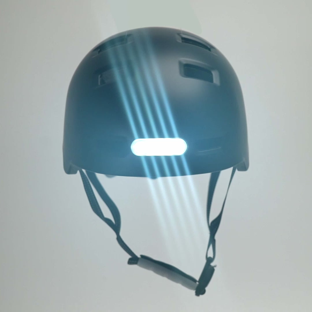 Black Bicycle Helmet with Built-In Rechargeable Front and Rear Lights, Designed for Enhanced Visibility and Safety for Both Men and Women